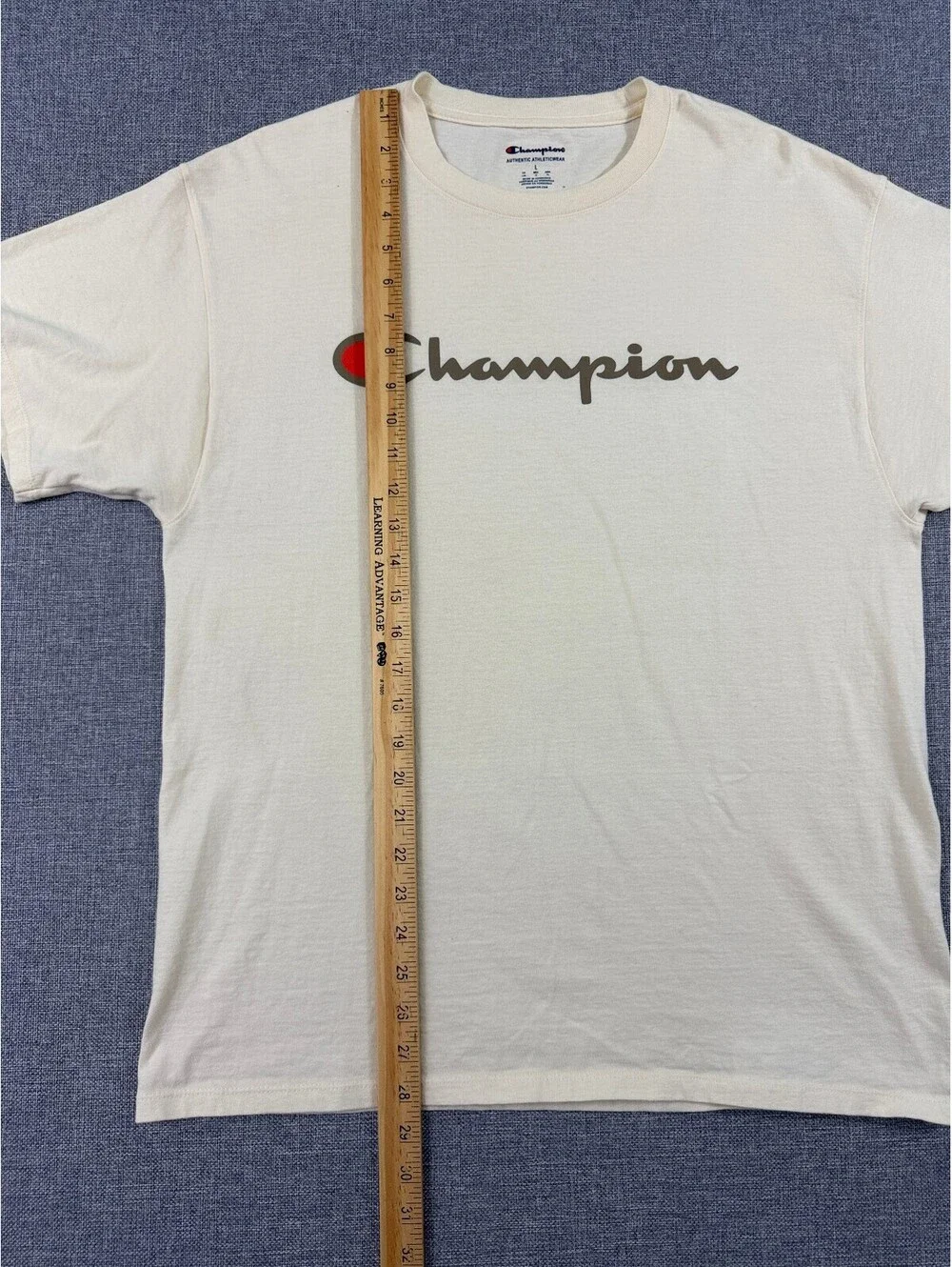Champion Script Logo T-Shirt Mens Large Cream Spellout Athleticwear